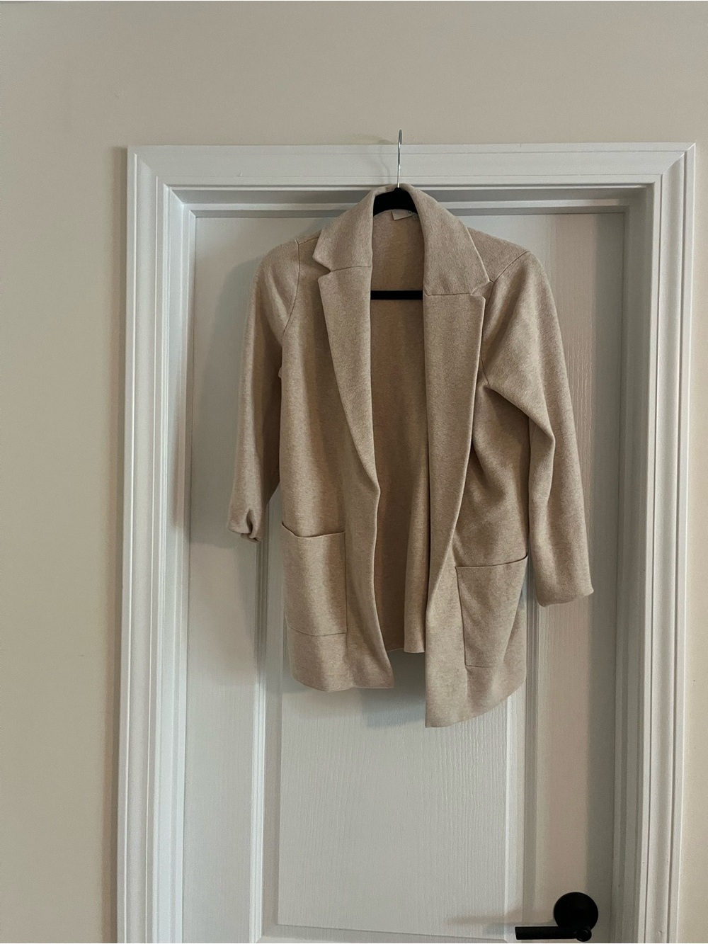 LOFT Beige Open Front Pocket Knit Cardigan